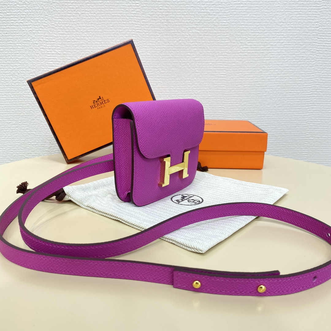 Hermes Constance Slim Wallet Belt Bag In Anemone Epsom Leather